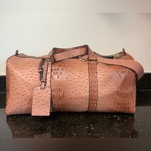 Ostrich Embossed Faux Leather Large Duffel Travel Bag Brown